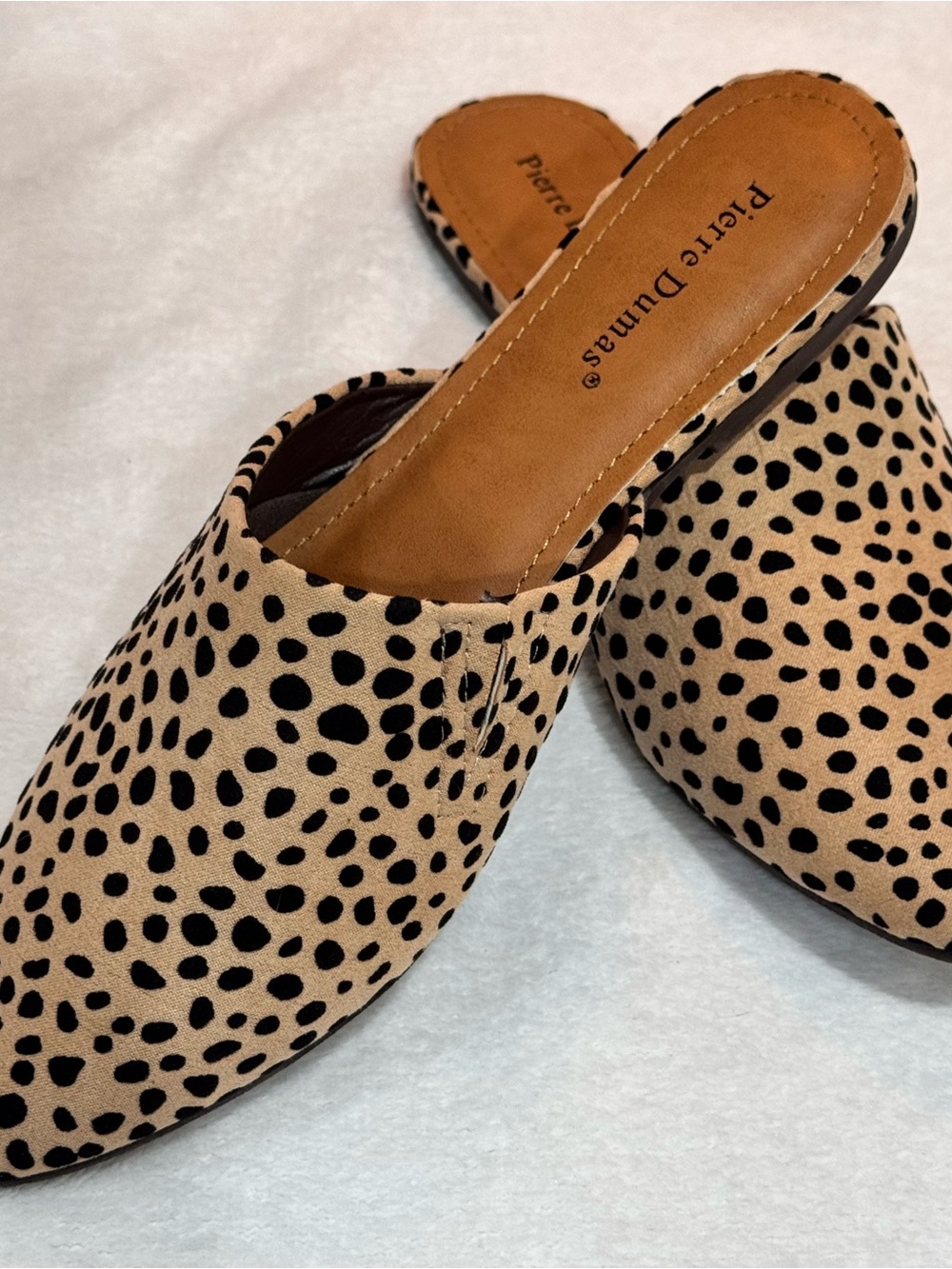Pierre Dumas Leopard Spot Slide Mules - Tan & Black